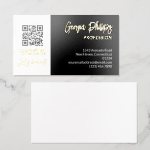 Black White QR Code Photo Social Media Icons Foil Business Cards