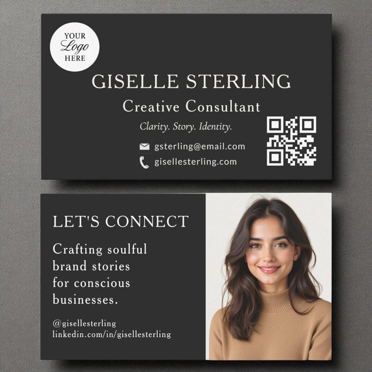 Black White QR Code Professional Logo Photo Business Card