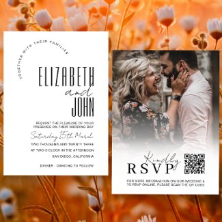 Black White QR Code RSVP Minimalist Photo Wedding
