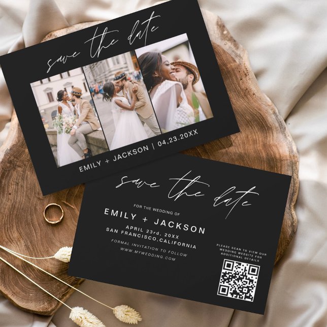 Black & White QR Code Save the Date Modern 3 Photo (Creator Uploaded)
