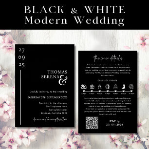 Black & White QR Code Timeline Itinerary Wedding Invitation