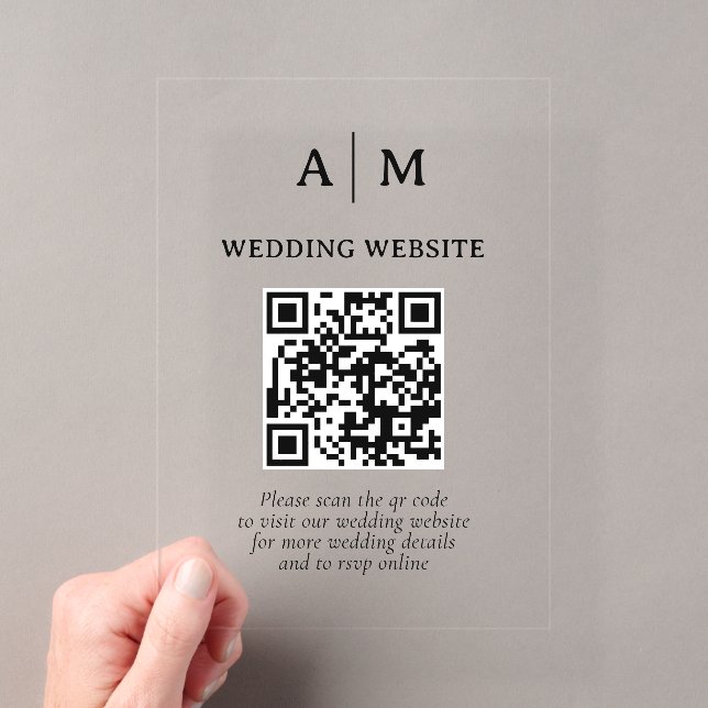 Black & White QR Code Wedding Acrylic Invitations (Insitu (Handheld))
