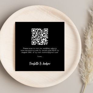 Black white QR code wedding RSVP Enclosure Card