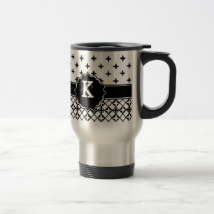 Black White Quatrefoil Monogrammed Travel Mug