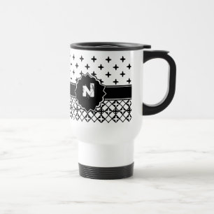 Black White Quatrefoil Monogrammed Travel Mug