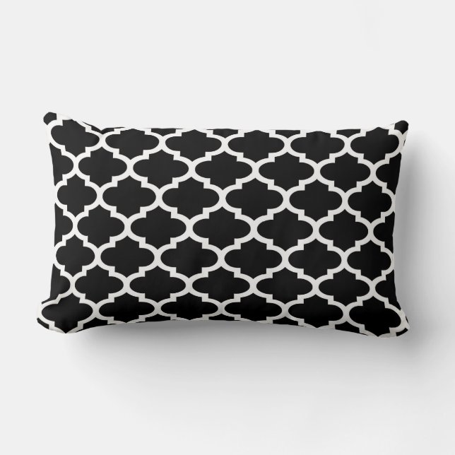 Black White Quatrefoil Pattern #2 Lumbar Pillow (Front)