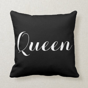 Black White Queen Typography Throw Pillow