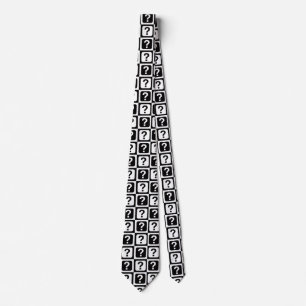 Black White Question Mark Riddle Block Monogram Neck Tie