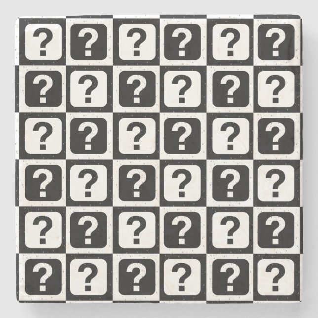 Black White Question Mark Riddle Block Monogram Stone Coaster (Front)