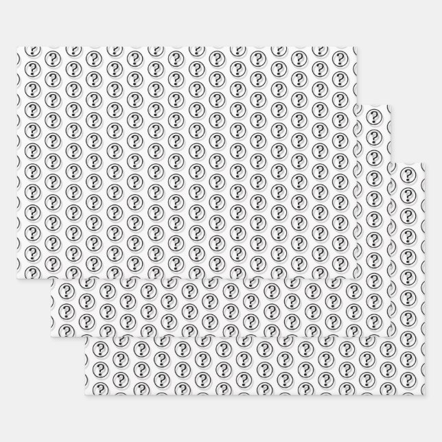 Black White Question Marks Pattern 3D Wrapping Paper Sheets (Set)