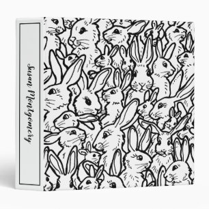Black & White Rabbit Bunny Modern Drawings Custom 3 Ring Binder