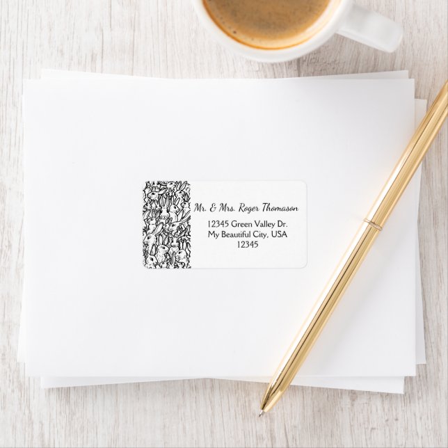 Black & White Rabbit Drawing Modern Animal Custom Label (Insitu)