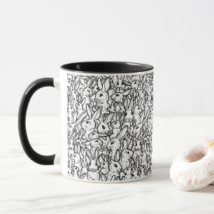 Black & White Rabbit Drawings Modern Bunny Pattern Mug