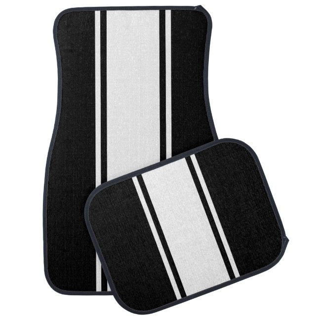 Black & White Racer Stripe Car Mats (Set)