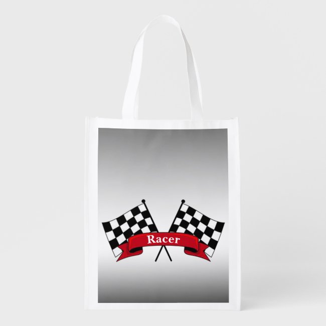 Black White Racing Flags Reusable Grocery Bag