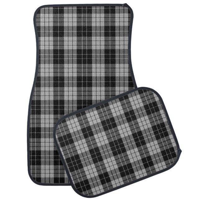 Black White Racing Karting Tartan Checkered Car Floor Mat (Set)