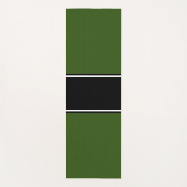 Black White Racing Stripes Forest Green Background Yoga Mat (Front)