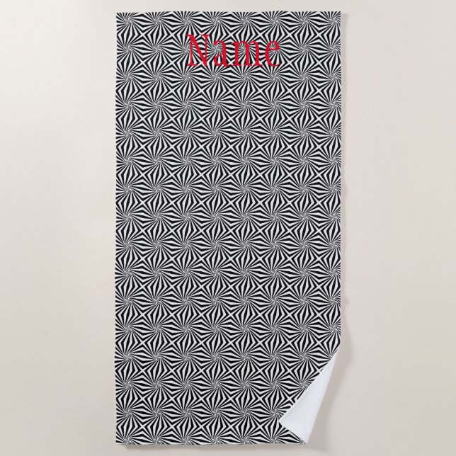 Black White Radiating Pattern Thunder_Cove Beach Towel (Front)