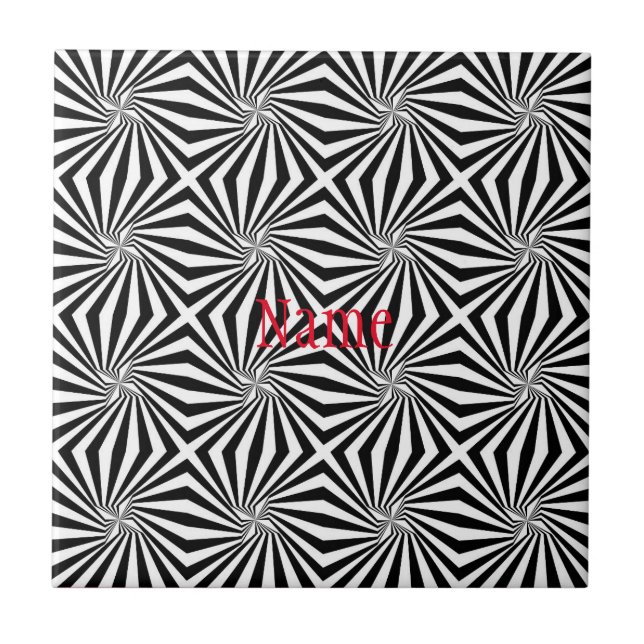 Black White Radiating Pattern Thunder_Cove Ceramic Tile (Front)