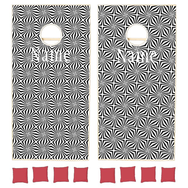 Black White Radiating Pattern Thunder_Cove Cornhole Set (Set)