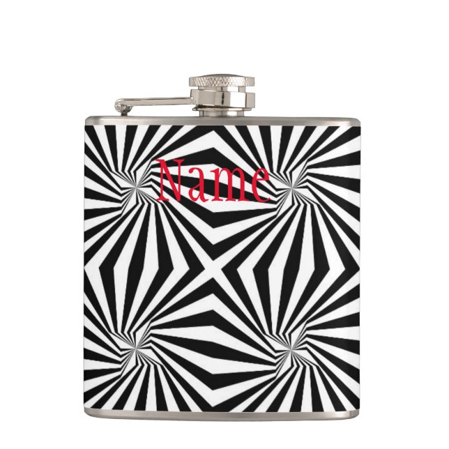 Black White Radiating Pattern Thunder_Cove  Flask (Front)