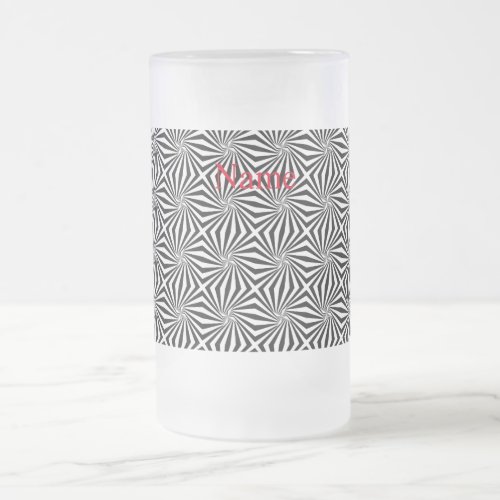 Black White Radiating Pattern Thunder_Cove Frosted Glass Beer Mug