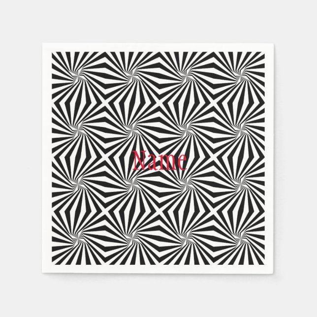 Black White Radiating Pattern Thunder_Cove Napkins (Front)