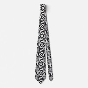 Black White Radiating Pattern Thunder_Cove Neck Tie