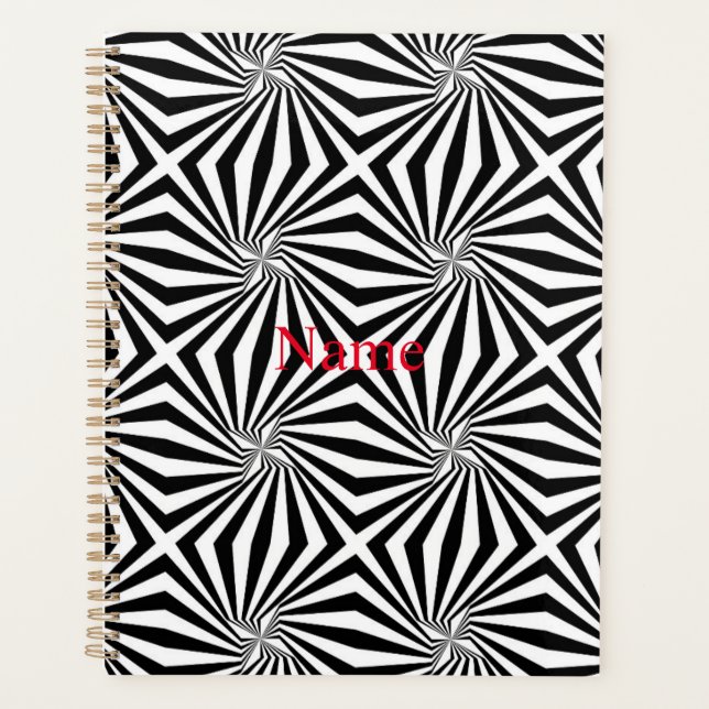 Black White Radiating Pattern Thunder_Cove Planner (Front)