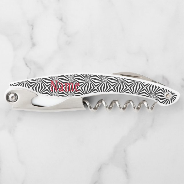 Black White Radiating Pattern Thunder_Cove Waiter's Corkscrew (Front)