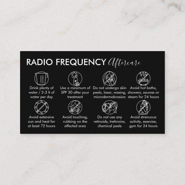 Black White Radio Frequency Skin Tighten Aftercare Business Card
