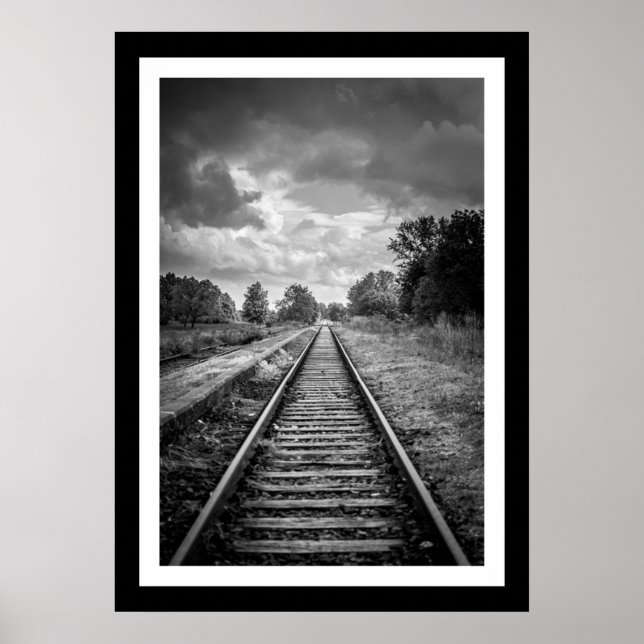 Black & White Railroad Track Poster (Front)
