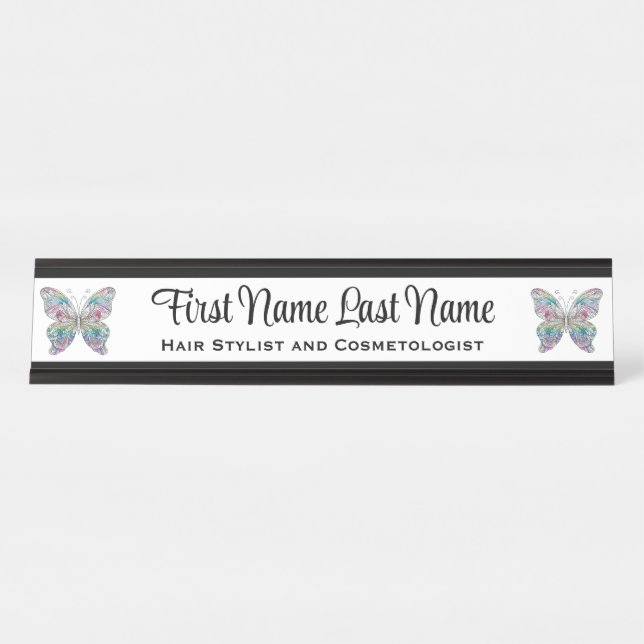 Black & White Rainbow Butterfly Station Name Plate (Front)