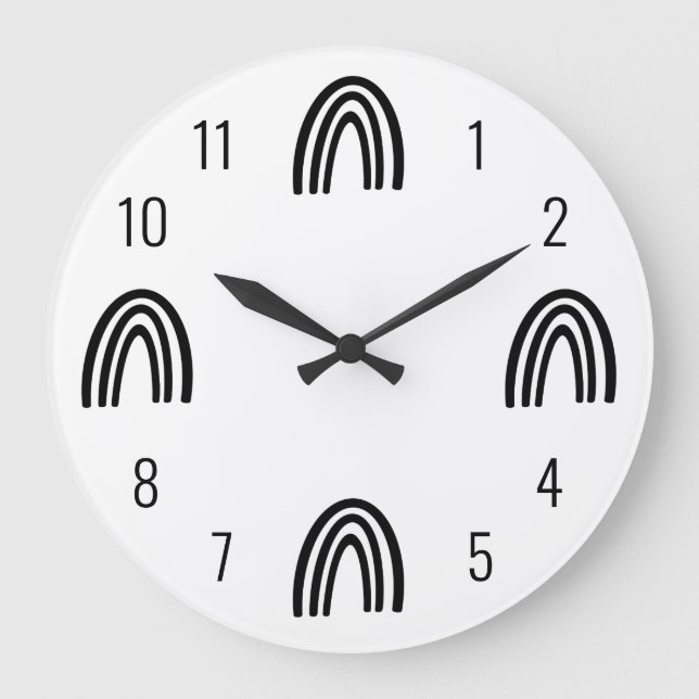 Black/White Rainbow Kids Wall Clock (Front)