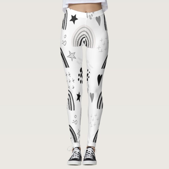 Black white rainbow minimal leggings (Front)