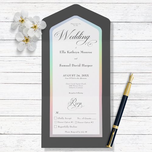 Black  White Rainbow Modern Dinner All In One Invitation