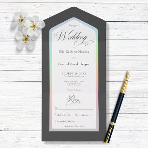 Black & White Rainbow Modern No Dinner All In One Invitation