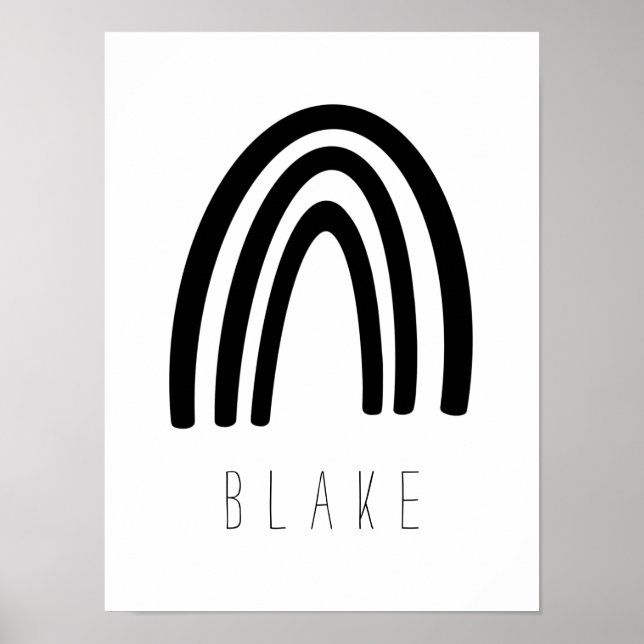 Black/White Rainbow Name Nursery Decor Poster (Front)