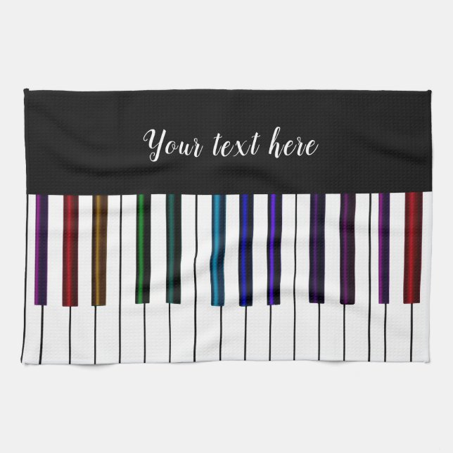 Black White Rainbow Piano Key Music Kitchen Towel (Horizontal)