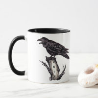Black & White Raven Mug Halloween Personalize Date
