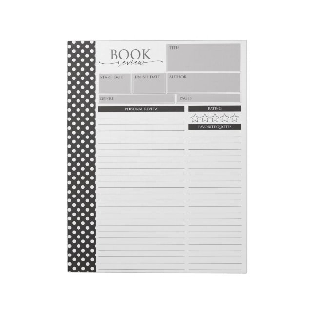 Black & White Reading Review Pages Notepad (Rotated)
