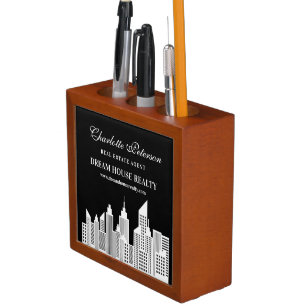Black & White Real Estate Agent Desk Organizer