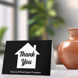 Black White Real Estate Company Custom Modern Letterpress Thank You Card