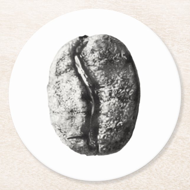 Black & White Realistic Coffee Bean Pencil Drawing Round Paper Coaster (Front)