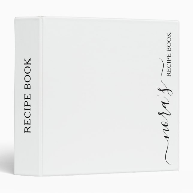 Black White Recipe Book Cookbook Script Monogram 3 Ring Binder (Front/Spine)