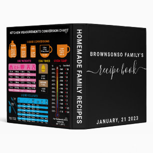 Black White Recipe Kitchen Measurement Conversion 3 Ring Binder