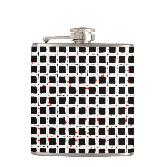 Black White Red Abstract Pattern Hip Flask (Front)