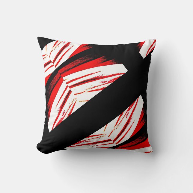 Black, white red,  abstract pattern solid back throw pillow (Front)