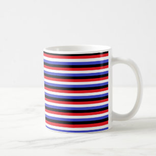 Black, White, Red and Blue Stripes Coffee Mug