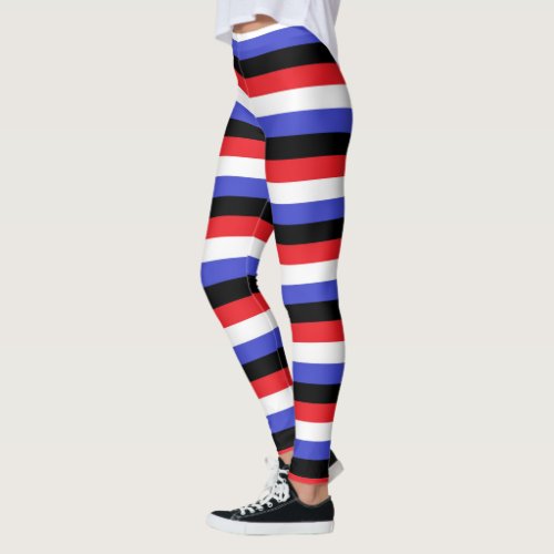 Black White Red and Blue Stripes Leggings